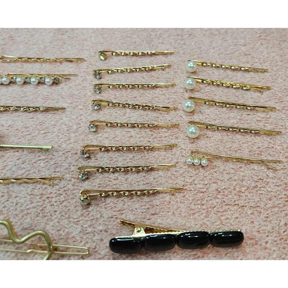 35 Assorted Set of Gold-Tone Fashion Hair Clips- Resin, Faux Pearls, & more!